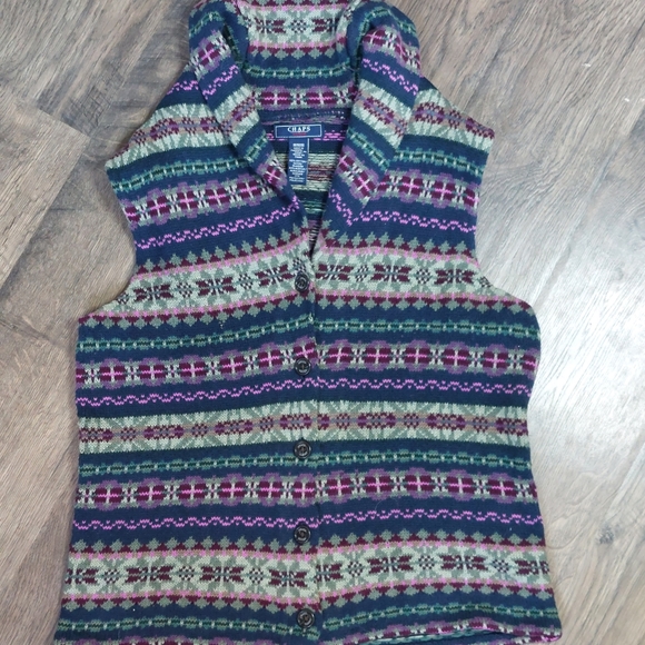 Chaps Vest Womens medium Button Up‎ Fair Isle Cotton Blend western style - Picture 11 of 11